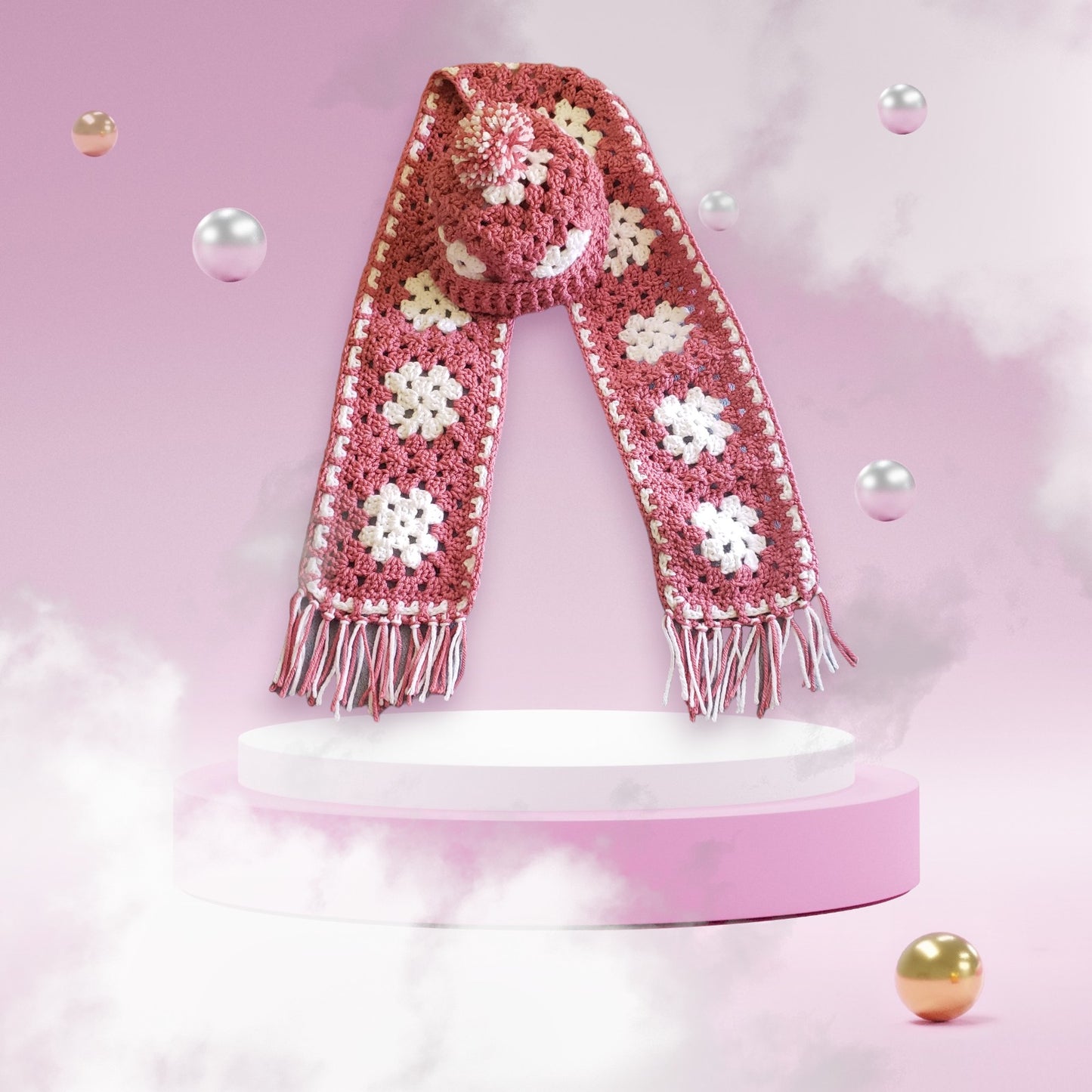 Granny Square Style Hat & Scarf Set